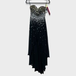 Mari Lee Formal Prom Dress Size 1 2 Hi Low Bejeweled Sparkly Strapless Black
